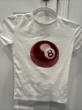 Edikted White Tee with Maroon 8-Ball Graphic